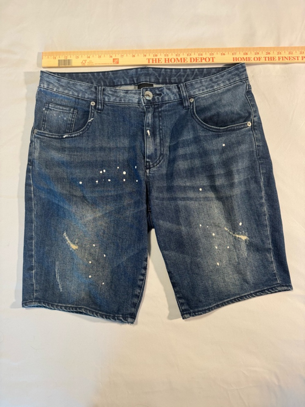 Armani Exchange Men's Dark Blue Distressed Denim Shorts